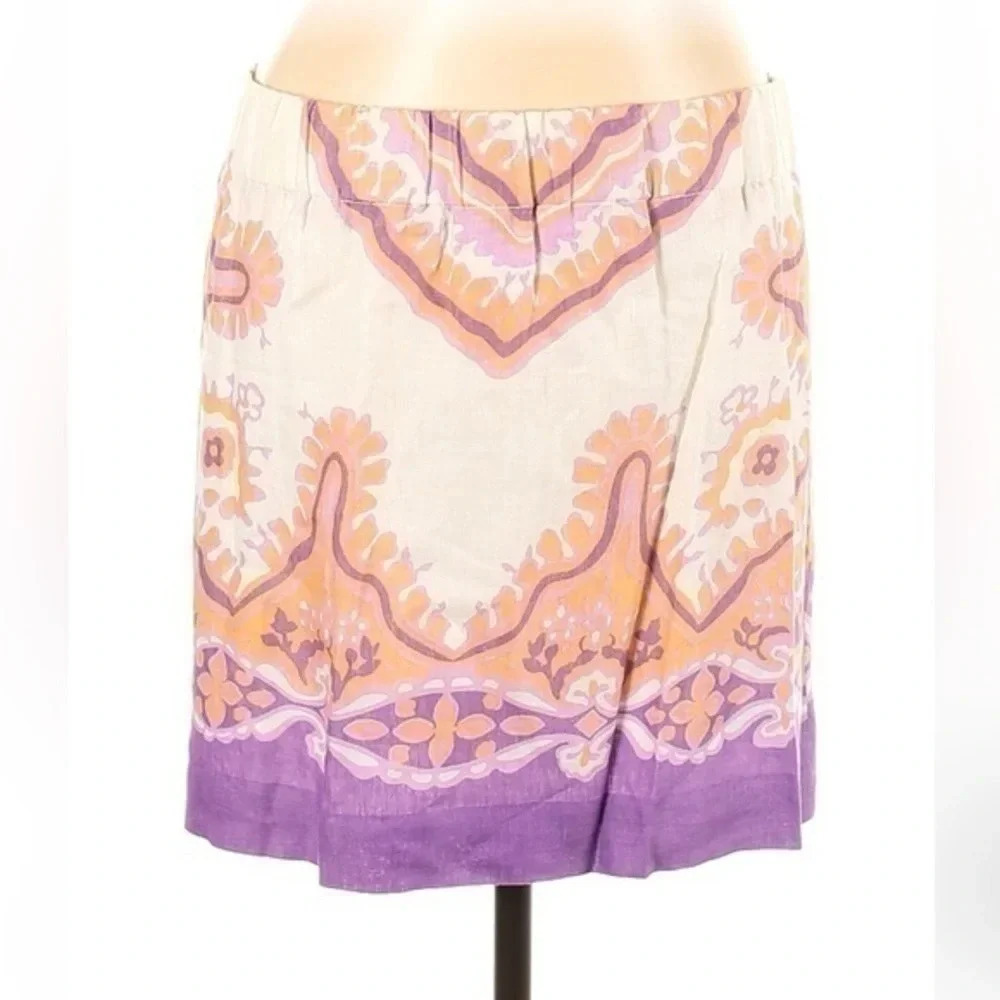 J. Crew | Purple & Peach Bohemian 100% Linen Boho Print Skirt Size 10 Medium